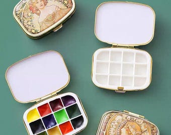 24-Color Mini Watercolor Set - Travel-Friendly Solid Paints in Metal Case, Complete Painting Kit for Outdoor Sketching