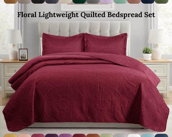 Luxury Ultrasonic Stitched Embossed Quilted Bedspread & Coverlet Set - Lightweight 1 Coverlet With 2 Pillow Shams