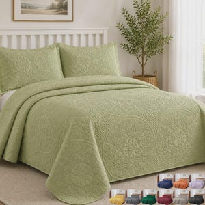 Luxury Ultrasonic Stitched Embossed Quilted Bedspread & Coverlet Set - Lightweight 1 Coverlet With 2 Pillow Shams