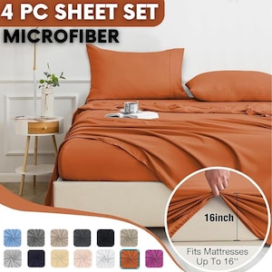 Bed Sheet Set 4 Piece Sheet Set Queen Size bed Sheets Microfiber Sheet Set Deep Pocket Fitted Sheet Bedding Sets Bed Sets Soft Luxury Sheets