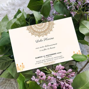 Carton invitation fête henné fille rose- religion/musulman/mariage/fiançailles