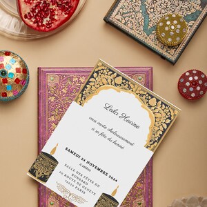 Carton invitation fête henné femme bougies personnalisable- religion/musulman/mariage/fiançailles