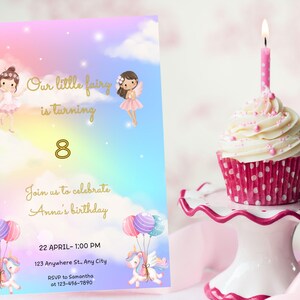 Invitación de hadas para cumpleaños de niños, invitación de cumpleaños de unicornio, tarjeta de invitación de hadas, invitación de cumpleaños de hadas mágicas, invitación de hadas digitales