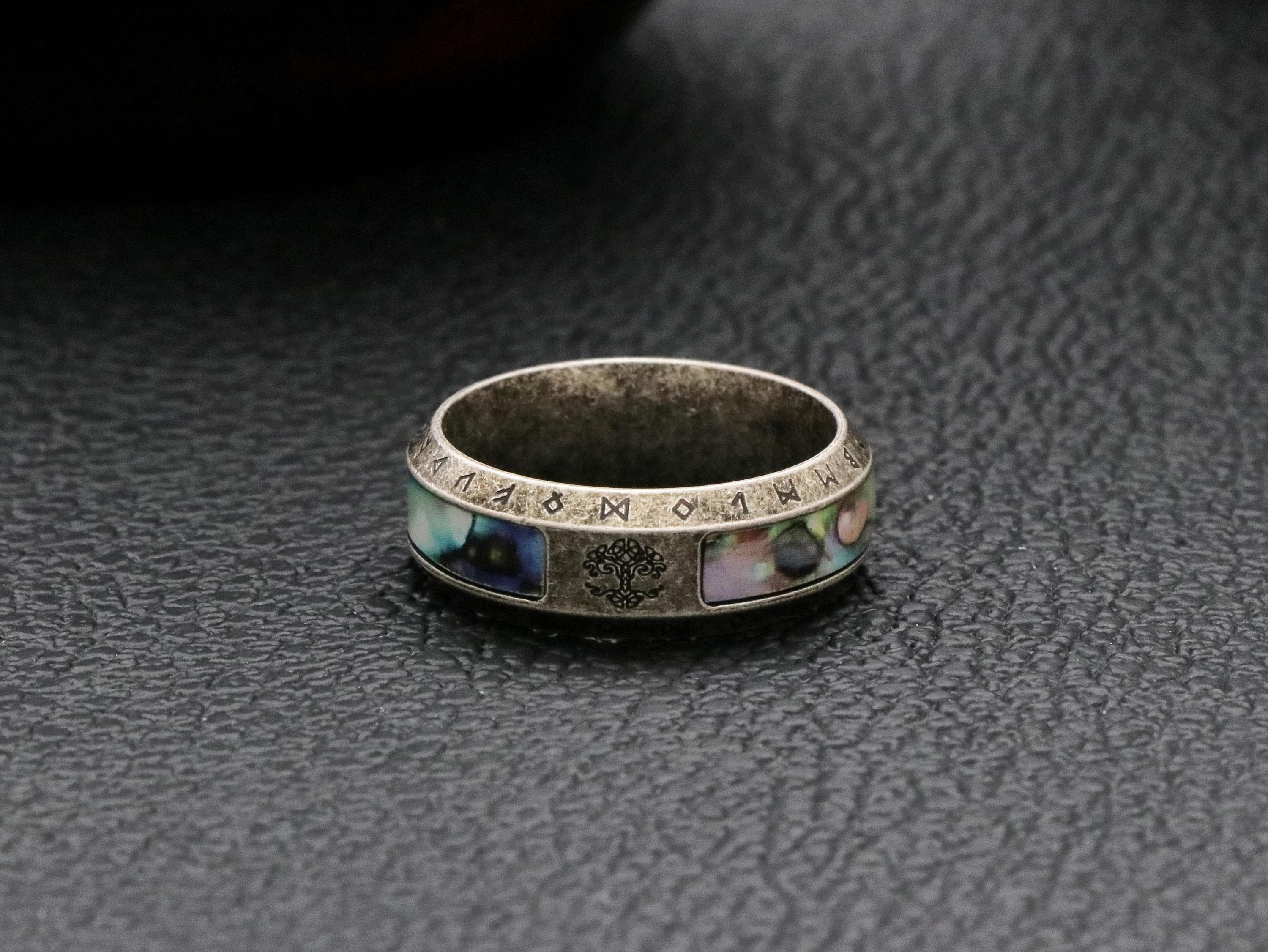 Viking Tree of Life Rings for Men, His Norse Runes and Shell Rings, Vintage Nordic Rings, Vintage Wedding Rings for Men, Birthday Gifts