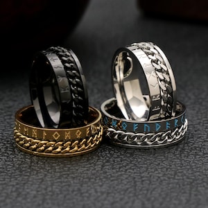 fidgeting Viking chain rings for men , spinner rings for stress relief, anxiety rings, worry rings for birthday gifts, handmade jewelry