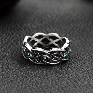 Titan Stahl Blumenmuster CZ Ring - Herrenband Wellenmuster Ring - Geometrische Stil Vintage Ring - Wikinger Natur Ring - gebürsteter Metallring
