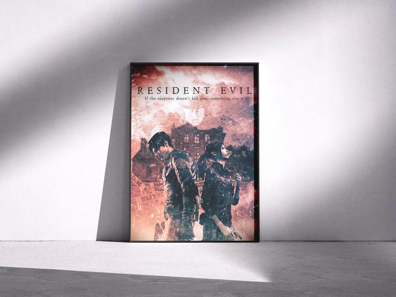Resident Evil Cinematic Poster | Horror Game Fan Art | Leon & Claire Wall Print | Dark Movie-Style Gaming Decor image 1