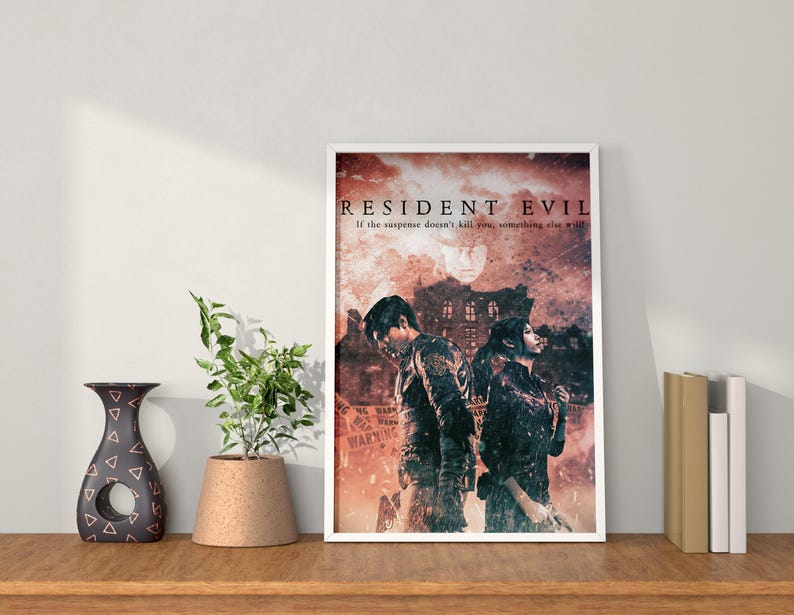 Resident Evil Cinematic Poster | Horror Game Fan Art | Leon & Claire Wall Print | Dark Movie-Style Gaming Decor image 2