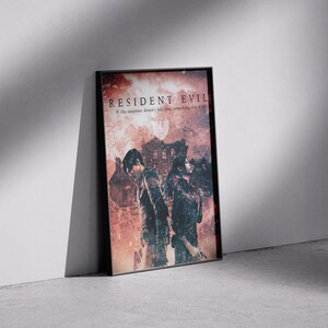 Resident Evil Cinematic Poster | Horror Game Fan Art | Leon & Claire Wall Print | Dark Movie-Style Gaming Decor image 3