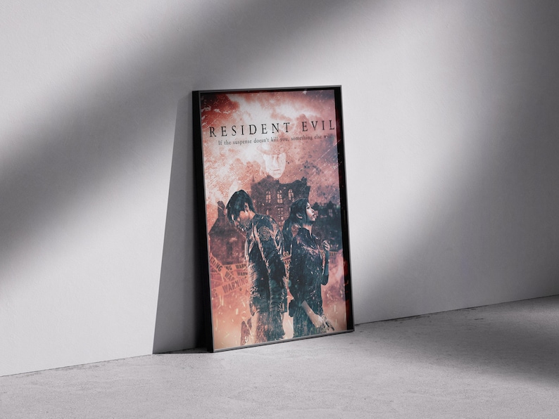 Resident Evil Cinematic Poster | Horror Game Fan Art | Leon & Claire Wall Print | Dark Movie-Style Gaming Decor image 3