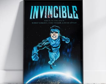 Invincible Comic Poster | Dark Superhero Wall Art, Gritty Space