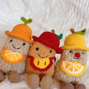 Crocheted fruit hat & bib -Handmade costume for jellycat Amuseables Peanut