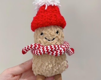 Gorro y bufanda de ganchillo - Disfraz hecho a mano para Jellycat Amuseables Peanut