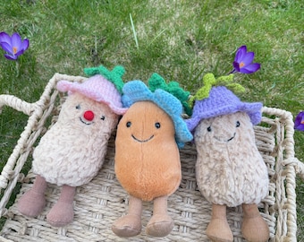 Gorro de flores tejido a crochet - Disfraz hecho a mano para jellycat Amuseables Peanut