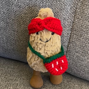 Crocheted headband & strawberry bag -Handmade costume for jellycat Amuseables Peanut