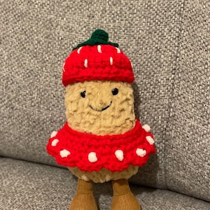 Crocheted strawberry outfit -Handmade costume for jellycat Amuseables Peanut