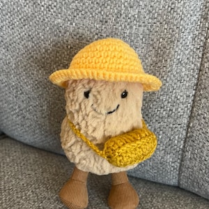 Crocheted yellow hat & peanut bag -Handmade costume for jellycat Amuseables Peanut