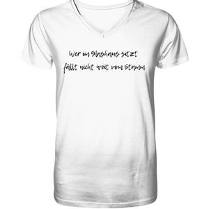 Ceux qui vivent dans des maisons de verre noires - T-shirt col V bio pour homme, chemises drôles, ironie, sarcasme, citations et dictons tordus