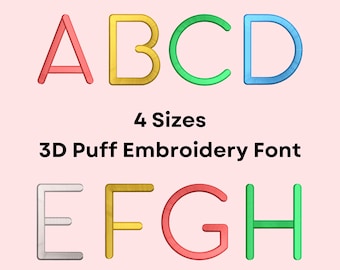 3D Puff Font Embroidery Design, Puff Embroidery Font, Uppercase and Lowercase Embroidery, 4 Sizes - Instant Download