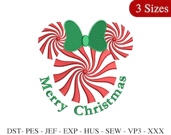 Minnie Mouse Christmas Embroidery Design: Candy Cane Cartoon (3 Sizes)