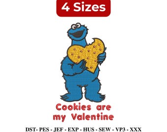 Cookies are my Valentine Embroidery: Street Monster Embroidery, Cookie Lover Embroidery File (4 Sizes) (Digital Download)