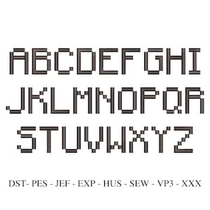 Pixelated Embroidery Font Design: Gaming Miner Blocks (Instant Download)