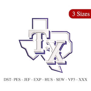 Motif de broderie Texas, fichier de broderie carte TX, broderie du Sud, broderie tendance - taille 3 - téléchargement immédiat