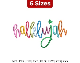 Hallelujah Embroidery, Trendy Christian Embroidery, Christian T-shirt Design - 6 Sizes - Digital Download