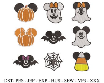 Mickey Halloween Embroidery Designs: Spooky Ghost, Bat Applique (Instant Download)