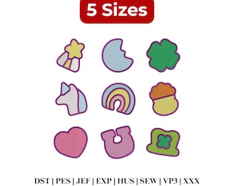Lucky Charms Bundle Embroidery, St Patrick’s Day Charms Embroidery, Leprechaun Hat, Clover, Unicorn,  Cereal Embroidery,  - Digital Download