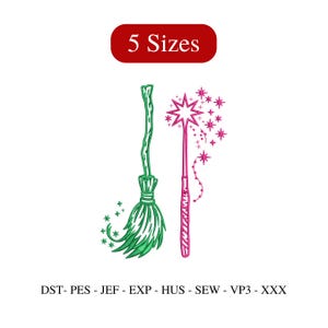 Diseño de bordado de varita y escoba: Malvada, transformada para bien (5 tamaños) (Descarga instantánea)