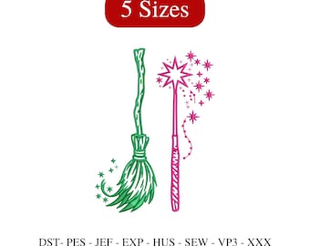 Wand & Broomstick Embroidery Design: Wicked, Changed for Good (5 Sizes) (Instant Download)