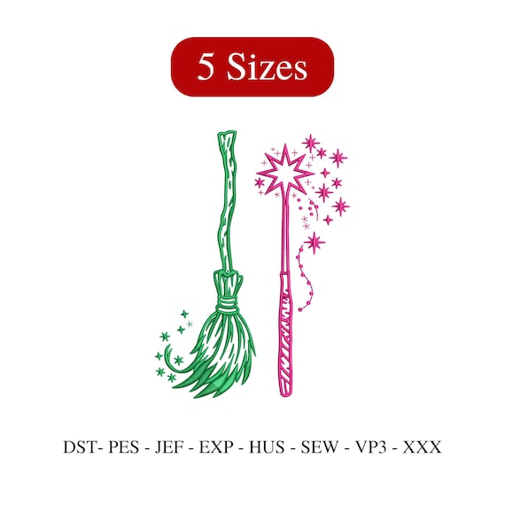 Wand & Broomstick Embroidery Design: Wicked, Changed for Good (5 Sizes) (Instant Download)