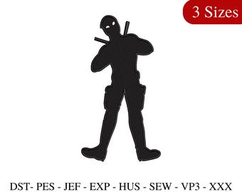 Deadpool Silhouette Embroidery Design: Superhero Applique (3 Sizes) (Instant Download)