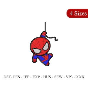 Diseño de bordado de superhéroe bebé araña, archivo de bordado de niño araña, bordado de héroe - 4 tamaños - Descarga instantánea
