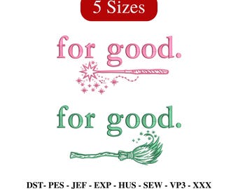 Wicked Embroidery, Changed For Good Embroidery Files, Glinda Wand, Elphaba Broomstick Design (5 Sizes) (Instant Download)