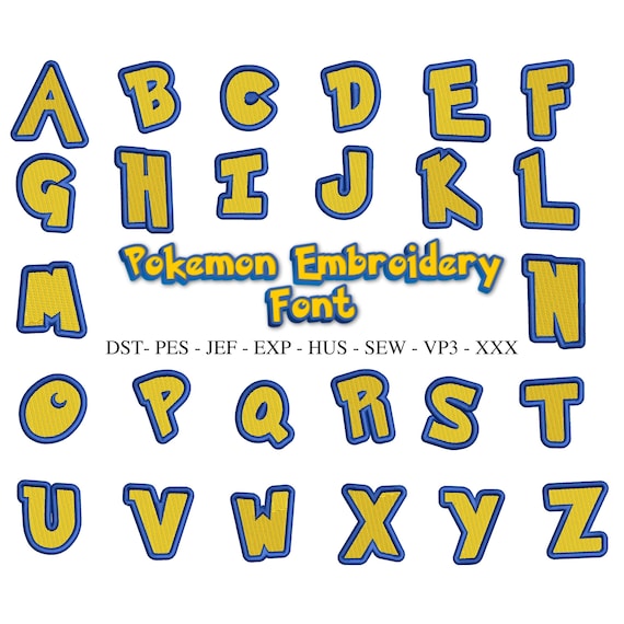 Pokemon Font Embroidery Design, Anime Embroidery Font, Pokemon Embroidery, Alphabet Embroidery - Instant Download