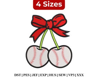 Baseball Cherries Coquette Embroidery, Baseball Coquette Embroidery, Game Day Baseball, Baseball Mom - 4 Sizes - Instant Download
