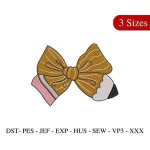 Teacher Coquette Embroidery Design: Pencil Bow, School Embroidery (3 Sizes) (Instant Download)