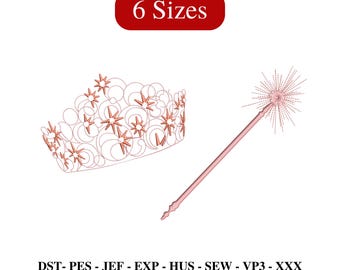 Glinda Wand Embroidery, Wicked: For Good Embroidery, Team Glinda Crown Design (6 Sizes) (Instant Download)