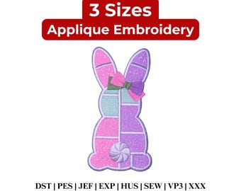 Easter Bunny Applique Embroidery Design: Patchwork Bunny Embroidery (3 Sizes) (Instant Download)