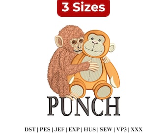 Punch Monkey Embroidery Design, Emotional Plush Toy Monkey Embroidery, Trendy Design - Digital Download