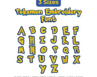 Pokemon Font Embroidery Design, Anime Embroidery Font, Pokemon Embroidery, Alphabet Embroidery - 3 Sizes - Instant Download