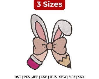 Easter Coquette Embroidery, Easter Teacher Embroidery File, Pencil Bow Design - 3 Sizes - Digital Download