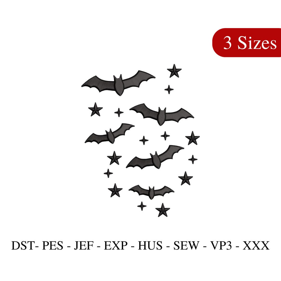 Halloween Bats Embroidery Design: Bats and Stars (3 Sizes - Digital ...