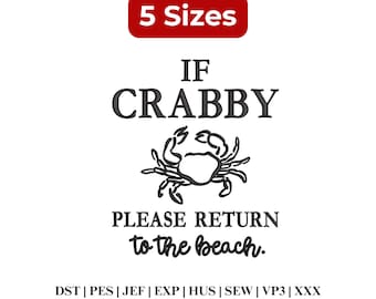 If Crabby Return to the Beach Embroidery Design: Cruise Coastal Embroidery, Summer Vacation Embroidery File - 5 Sizes - Instant Download