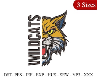 Wildcats Mascot Embroidery Design: School Football Team Embroidery (3 Sizes) - Instant Download