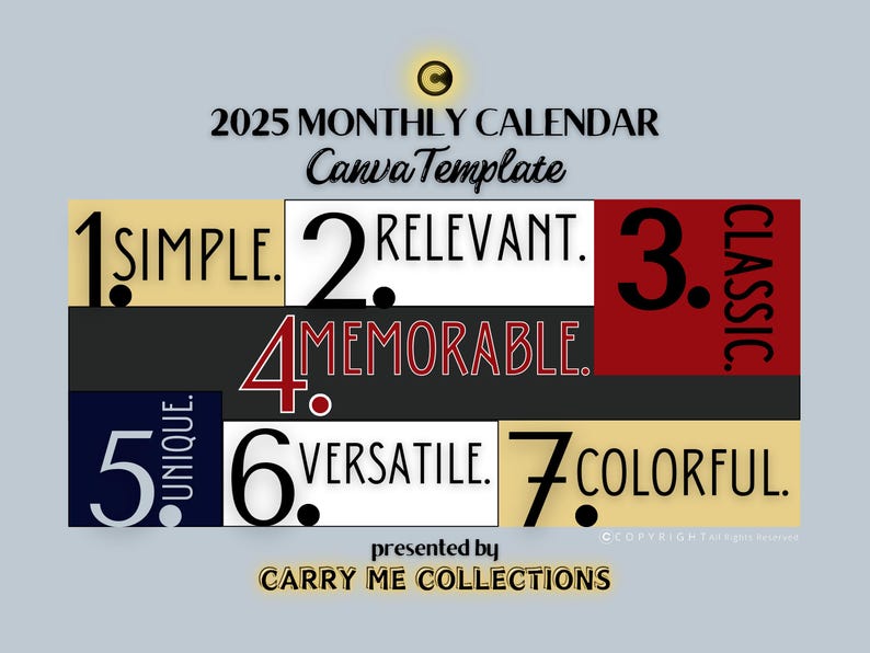 2025 Monthly Calendar Canva Template - Etsy