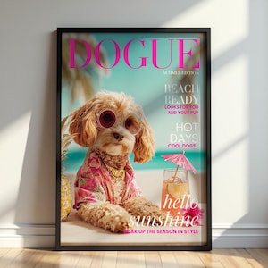 Póster de Cavapoo de verano / Lámina de revista / Decoración de pared para perros / Póster divertido de mascotas / Decoración colorida para perros / Regalo para amantes de los perros