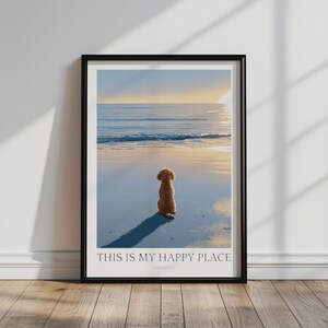 Cavapoo Beach Postertryck | Detta är min lyckliga plats | Hundväggkonst | Kustnära heminredning | Havsväggkonst